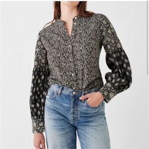 Faherty Adalyn Leaf Batik Multi Print Button-Up Top Size XS
